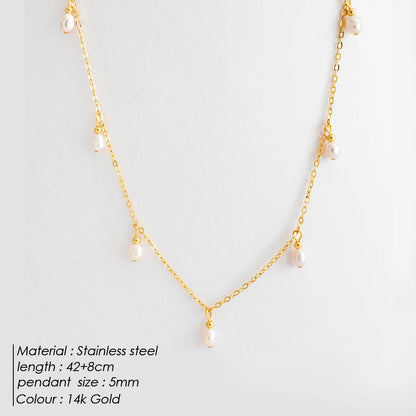 eManco Stainless Steel Simulated Pearl Pendant Necklace Clasp Chain Fine Chain Party Gift