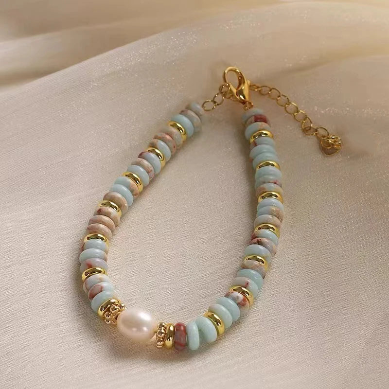 Natural Stone & Pearl Bead Bracelet