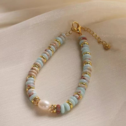 Natural Stone & Pearl Bead Bracelet