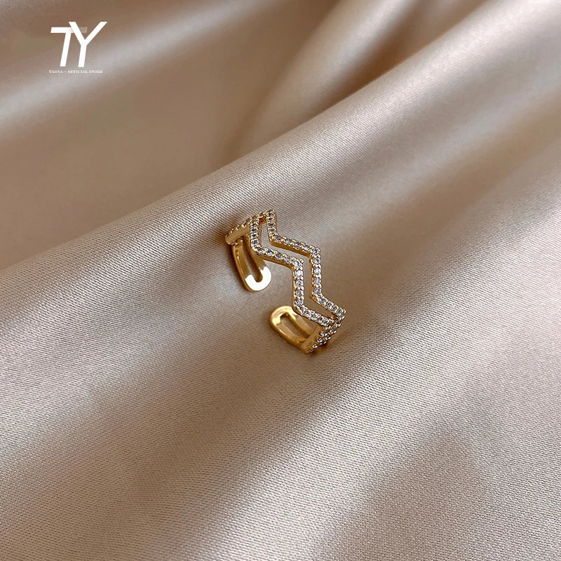 Luxury Zircon Gold Double Open Ring