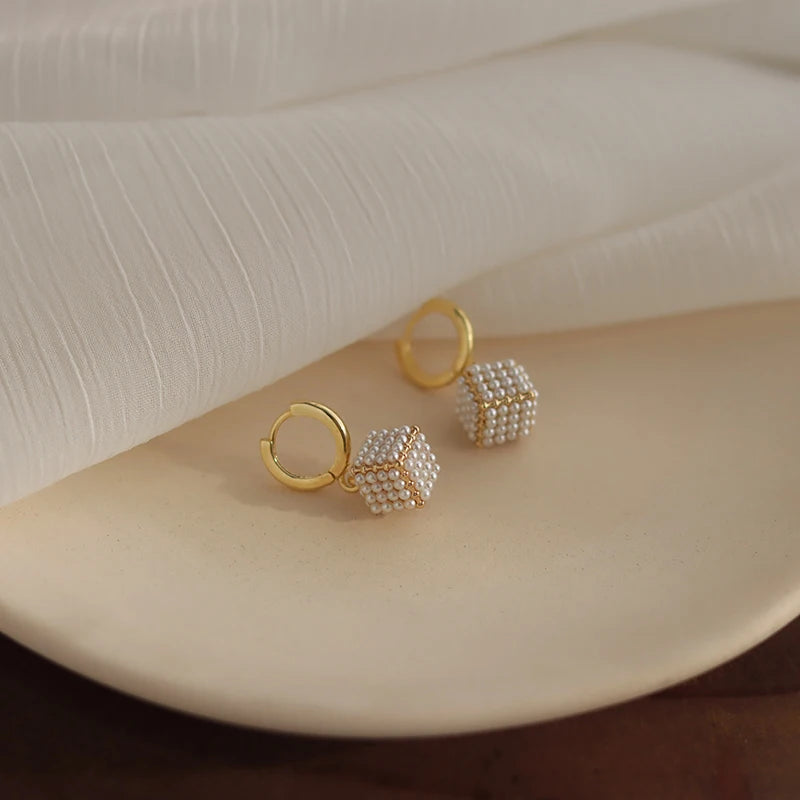 Premium Pearl Stereoscopic Square Pendant Earrings 2025 New Fashion Jewelry For Women‘s Eardrop party Girl’s Luxury Accessories