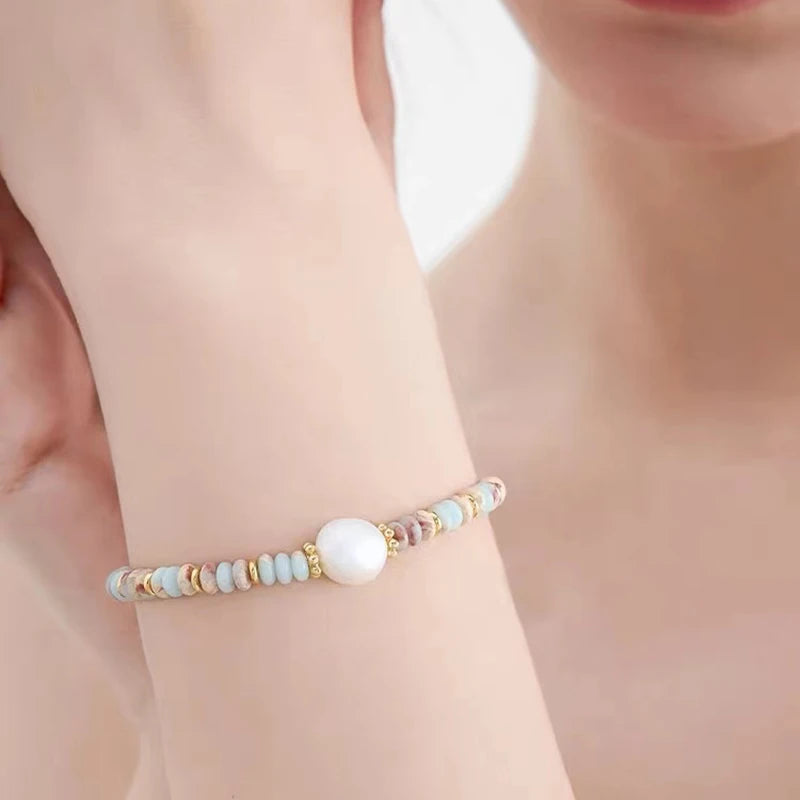 Natural Stone & Pearl Bead Bracelet