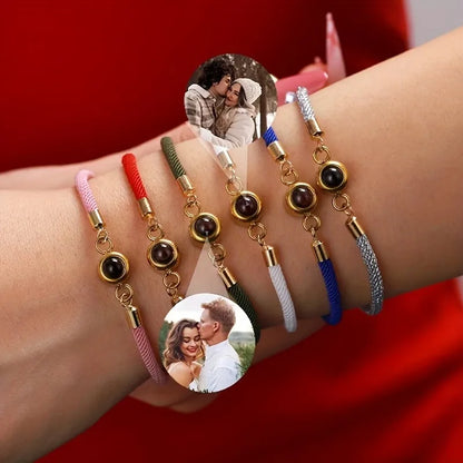 Custom Photo Bracelet Stainless Steel Round Pendant Personalized Projection Wowen Rope Bracelet Unisex Custom Memorial Jewelry