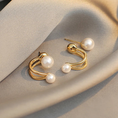 2025 New Retro Light Luxury Pearl Stud Earrings Korean Simple Jewelry Christmas Party Girl's Temperament Accessories For Woman