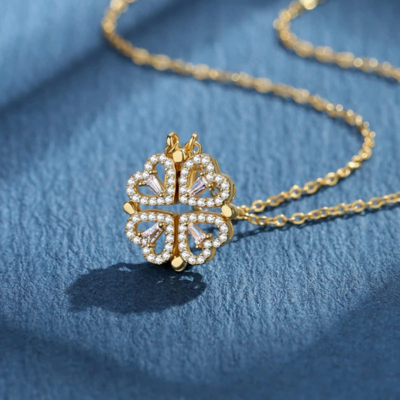 Magnetic Love Clover – Elegant 925 Silver Necklace for Her