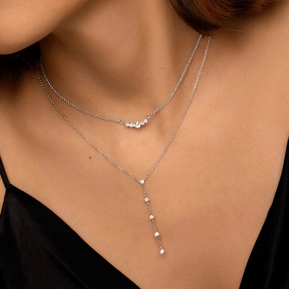 Aide 925 Sterling Silver Unique Sparkling Clear Zircon Rivet Spike Charm Necklaces For Women Rock Punk Jewelry Stackable Choker
