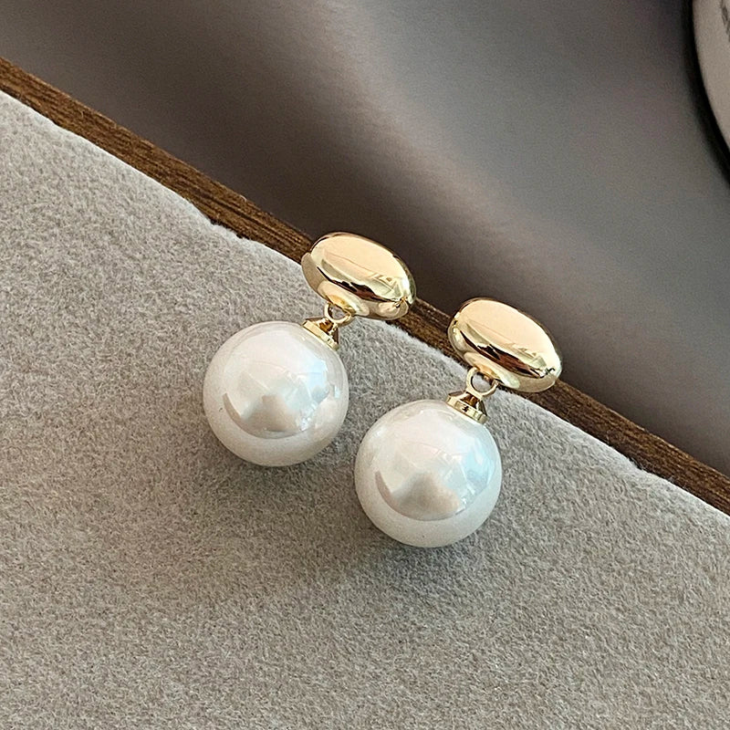 French Elegant Gold Pearl Drop Earrings