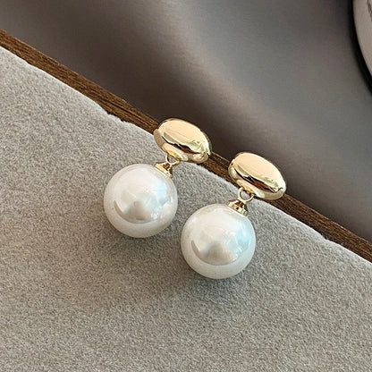 French Elegant Gold Pearl Drop Earrings
