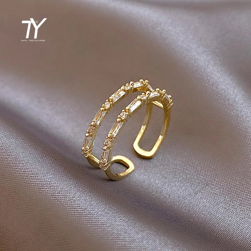 Luxury Zircon Gold Double Open Ring
