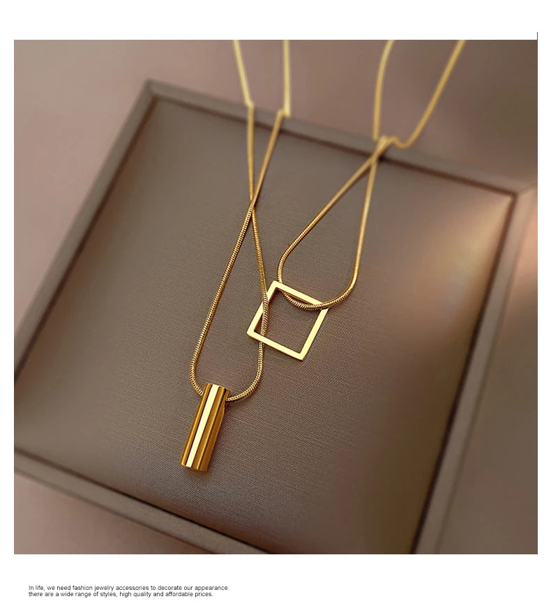 Stainless steel Gold Color Overlay Double-Layer Necklace 2025 New Women's Fashion Jewelry Party Girls' Fadeless Accessories Gift