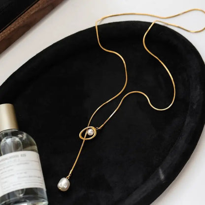 Stainless steel Pull-out Adjustable Chain Baroque Pearl Pendant Long Necklace For Womens Fashion Sweater Chain 2024 New Jewelry