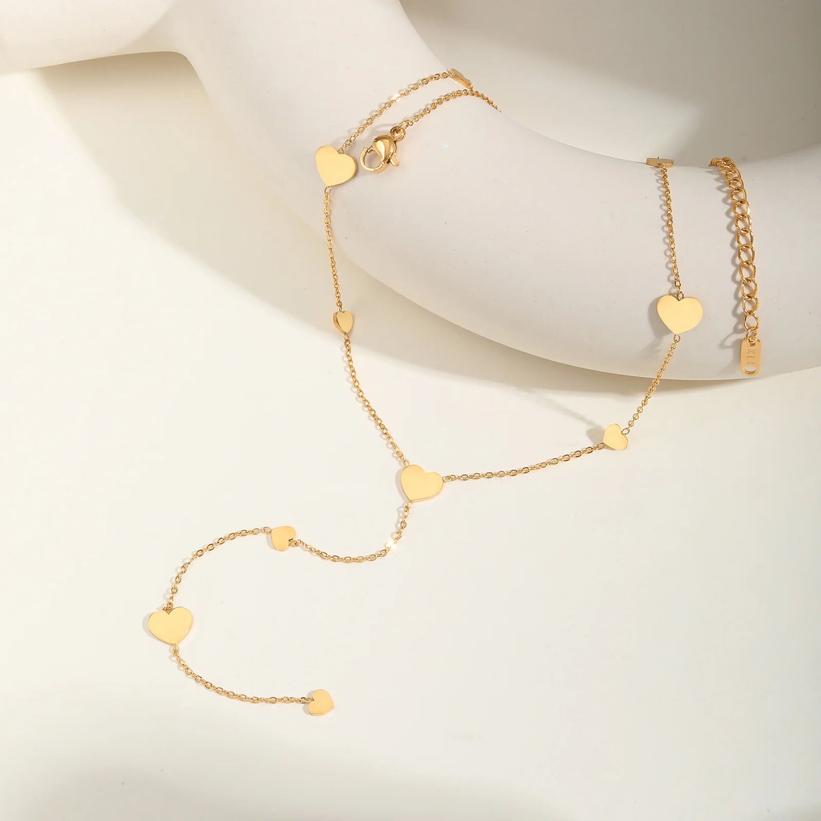 Heart Drop Lariat Chain Necklace For Women, Y Shape Long Chain Stainlss Steel 18K Gold Color  Layered Jewelry