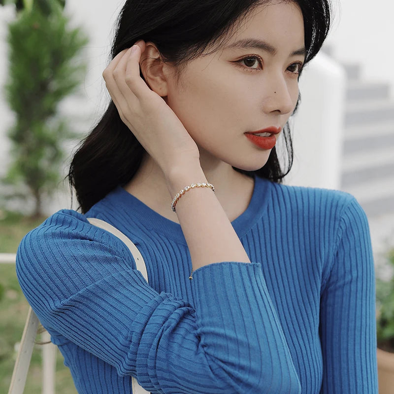 Luxury Premium Zircon Pull Adjustable Charm Bracelets For Woman 2025 Korean Fashion Jewelry Wedding Party Girl's Simple Bracelet
