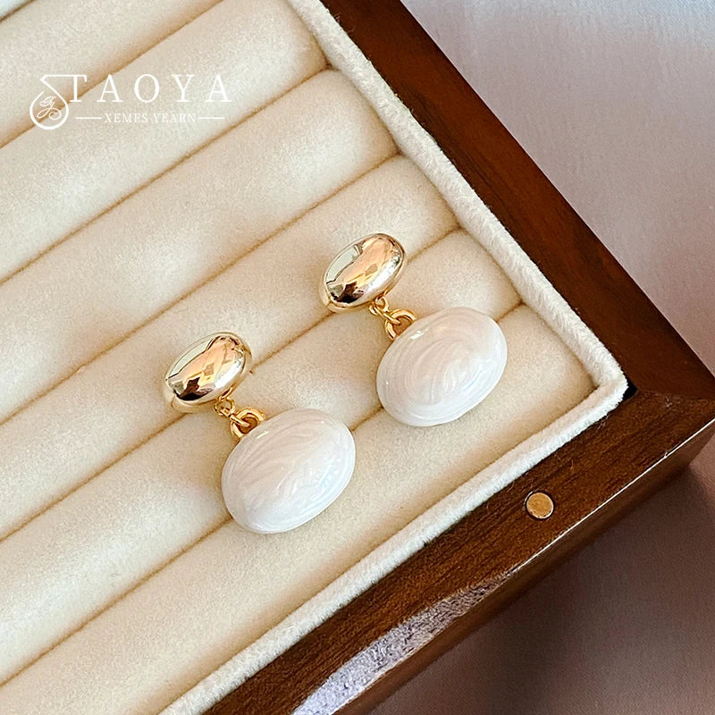 French Elegant Gold Pearl Drop Earrings