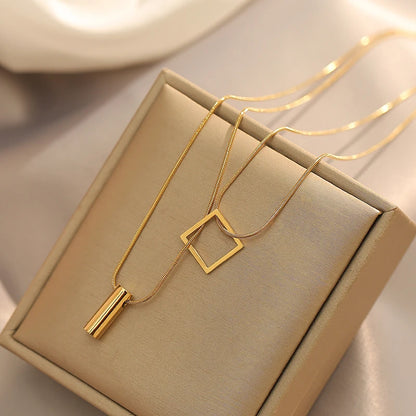 Stainless steel Gold Color Overlay Double-Layer Necklace 2025 New Women's Fashion Jewelry Party Girls' Fadeless Accessories Gift