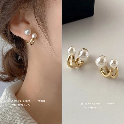 2025 New Retro Light Luxury Pearl Stud Earrings Korean Simple Jewelry Christmas Party Girl's Temperament Accessories For Woman
