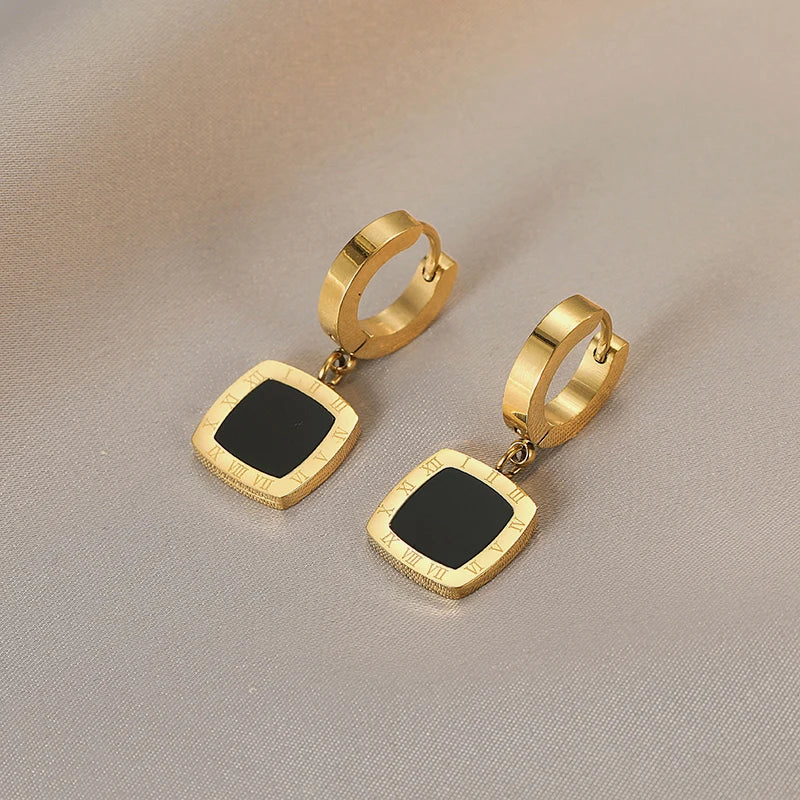 2025 Classic Stainless steel Roman Digital Round Pendant Earrings Korean Fashion Jewelry For Women's Temperament Accessories