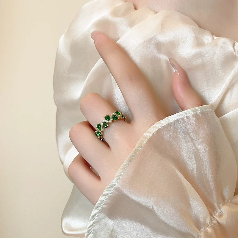 French Vintage Green Zircon Open Ring