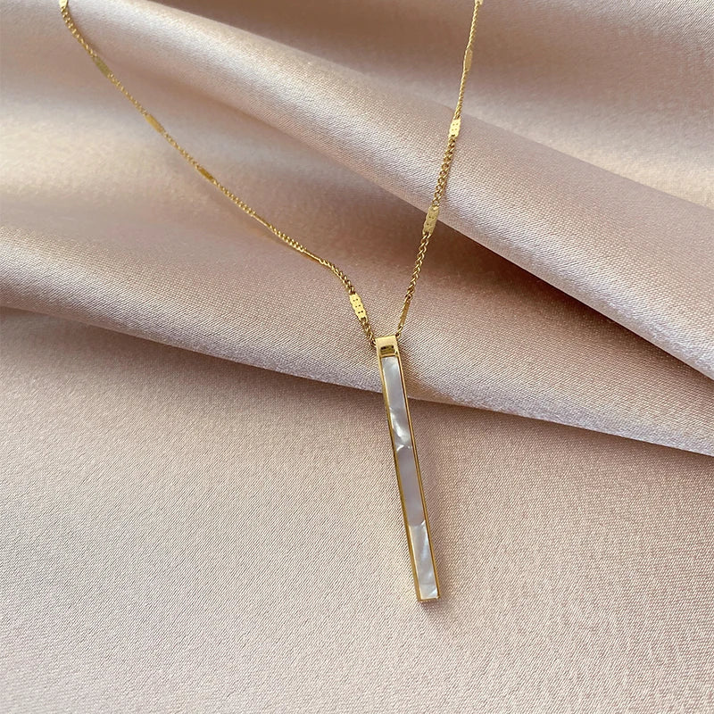 2020 neue farbechte Titanstahl-Halskette mit Muschelanhänger, lange Halskette für Damen, Mode, Luxus, Mädchen, Schlüsselbeinkette, Schmuck