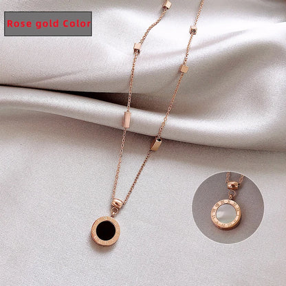 Classic Fashion Stainless Steel Roman Digital Wafer Pendant Necklace 2025 Fashion Jewelry Christmas Party Women's Sexy Necklace