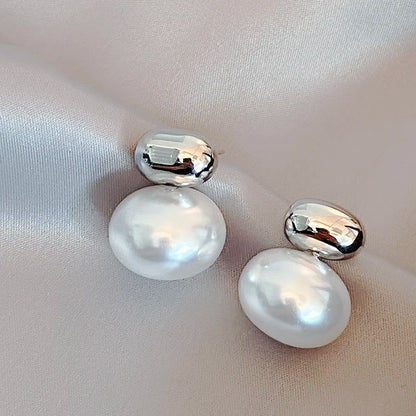 French Elegant Gold Pearl Drop Earrings