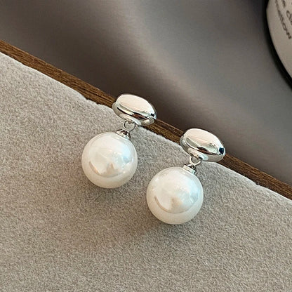 French Elegant Gold Pearl Drop Earrings