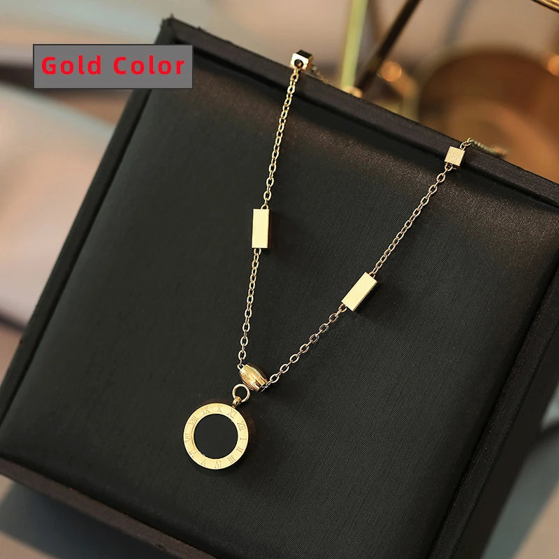 Classic Fashion Stainless Steel Roman Digital Wafer Pendant Necklace 2025 Fashion Jewelry Christmas Party Women's Sexy Necklace