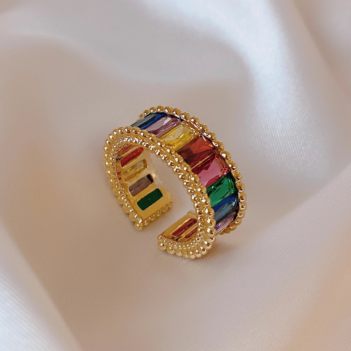 Exquisite Irregular Zircon Gold Open Ring
