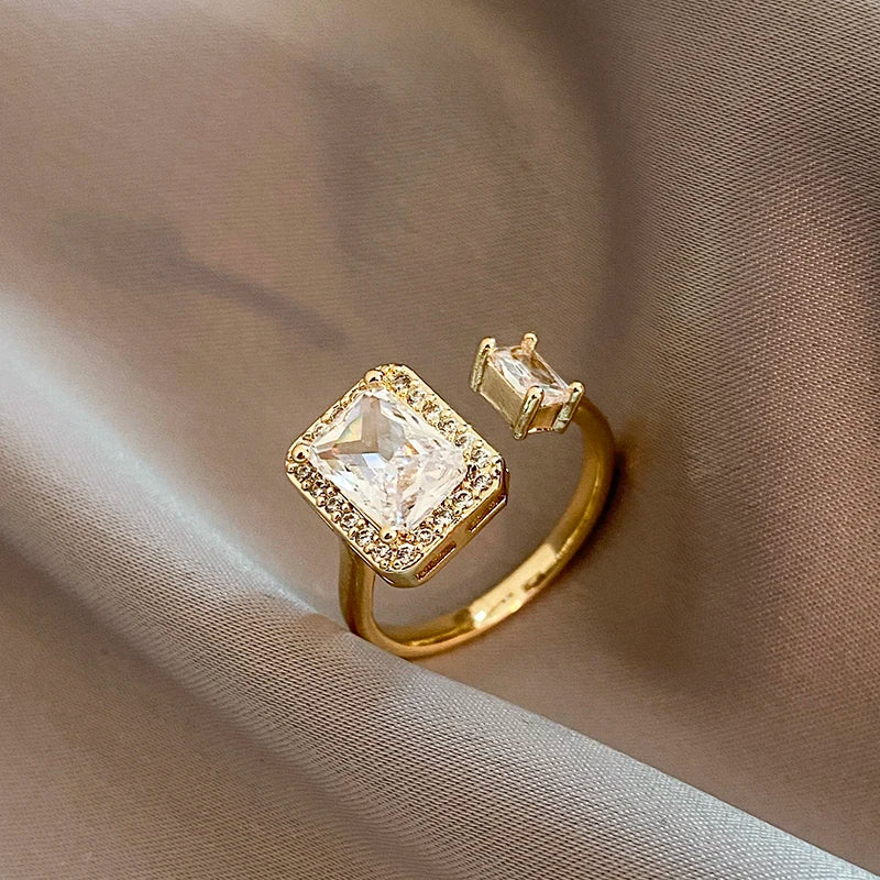 Luxury Zircon Gold Double Open Ring