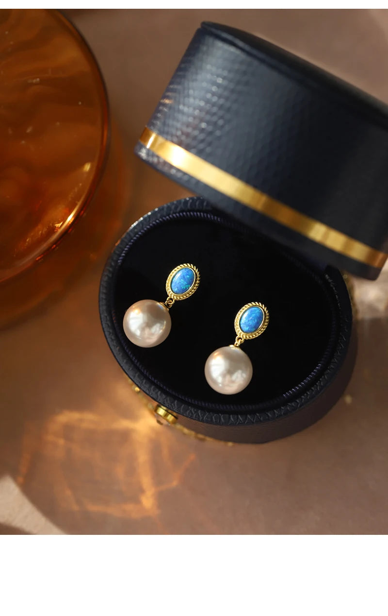 2024 New Design French Elegant Blue Enamel Pearl Pendant Earrings for Women's or Gilr‘s Fashion Jewelry Party Luxury Accessories