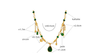 TOSOKO Stainless Steel Jewelry Turquoise Freshwater Pearl Splice Pendant Necklace Women's Elegant Clavicle Chain BSP1219
