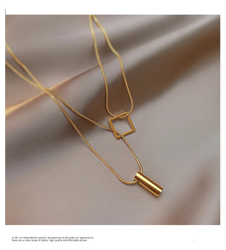 Stainless steel Gold Color Overlay Double-Layer Necklace 2025 New Women's Fashion Jewelry Party Girls' Fadeless Accessories Gift