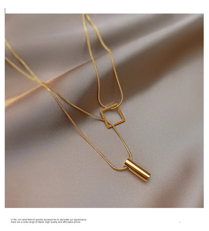 Stainless steel Gold Color Overlay Double-Layer Necklace 2025 New Women's Fashion Jewelry Party Girls' Fadeless Accessories Gift