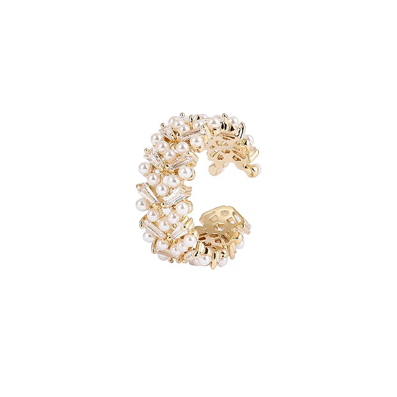 Pearl Zircon Gold Adjustable Ring