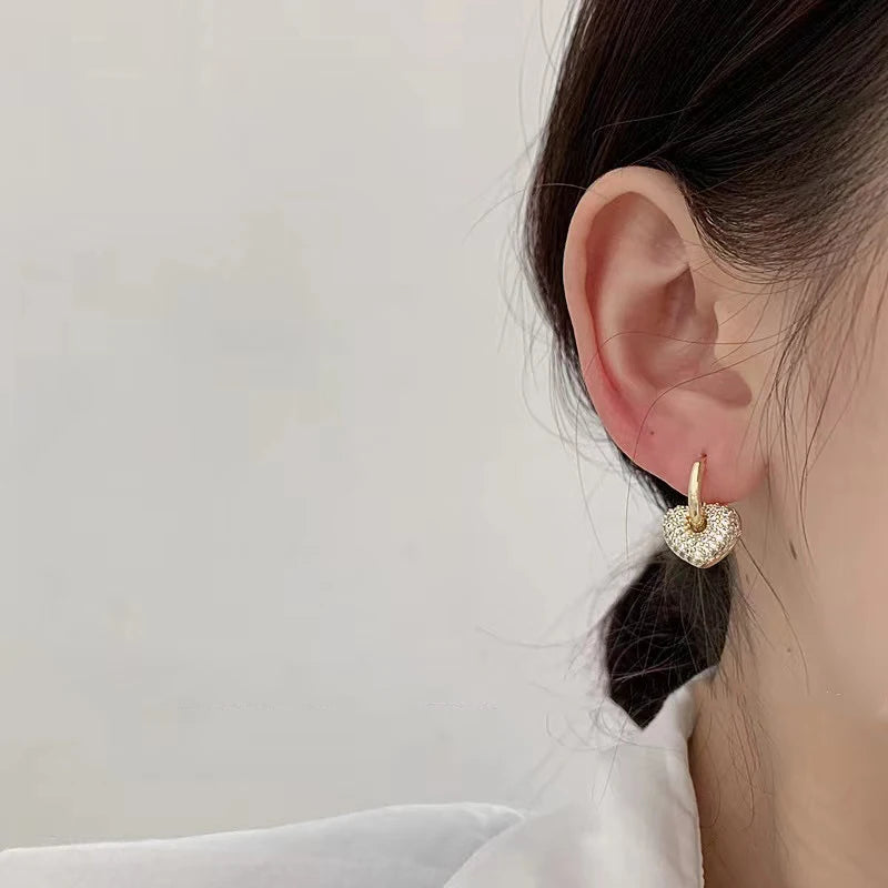 Premium Feeling Micro-set Zircon Heart Shaped Pendant Earrings 2025 New Fashion Jewelry Party Exquisite Accessories For Womens