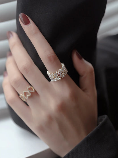 Pearl Zircon Gold Adjustable Ring