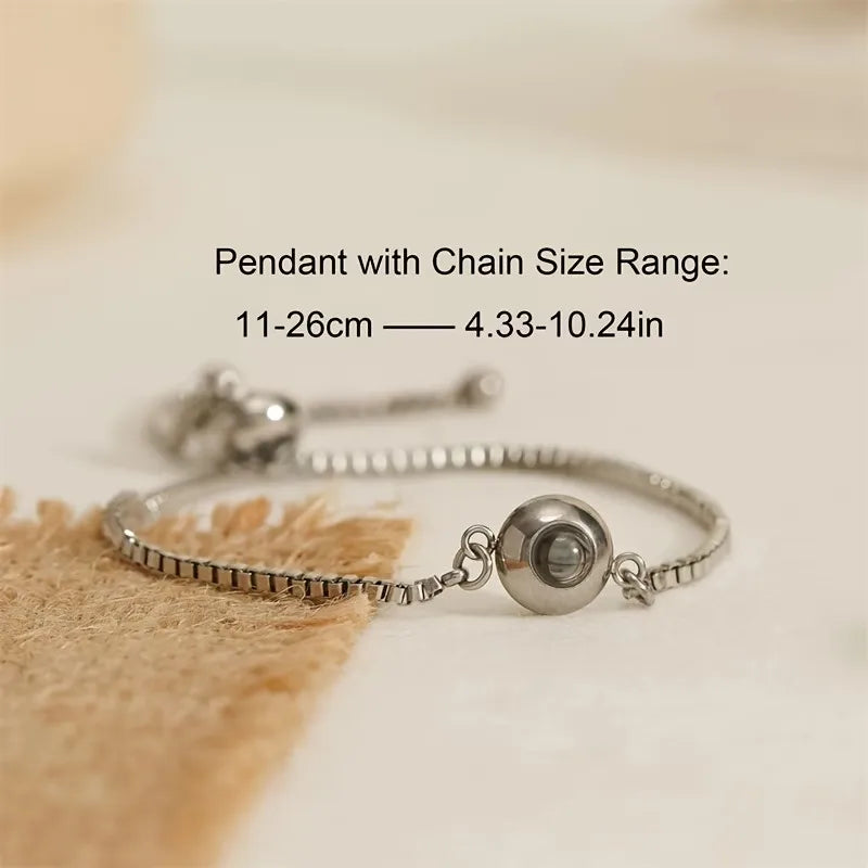 Custom Photo Projection Bracelet - Personalized Picture Chain Bracelet, Hidden Image Adjustable Box Chain Charm, Unique Gift