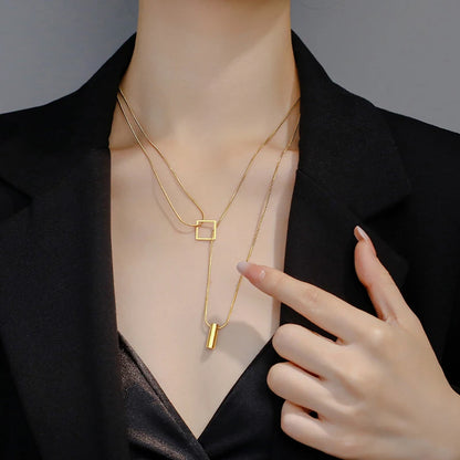 Stainless steel Gold Color Overlay Double-Layer Necklace 2025 New Women's Fashion Jewelry Party Girls' Fadeless Accessories Gift