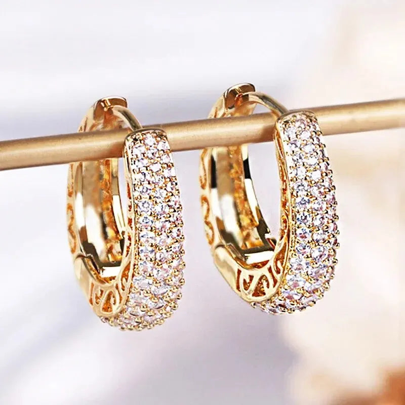 Zircon Inlaid Golden Hoop Earrings