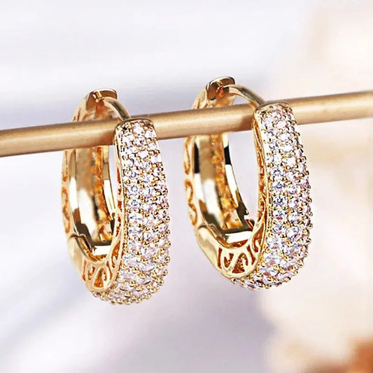 Zircon Inlaid Golden Hoop Earrings