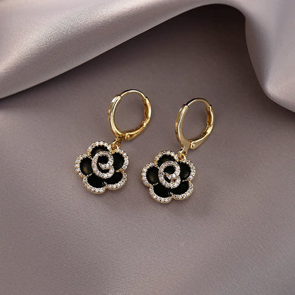 Design Sense Exquisite Black Camellia Pendant Flower Earrings 2025 New Jewelry Party Girls' Luxury Accessories For Women's Gift