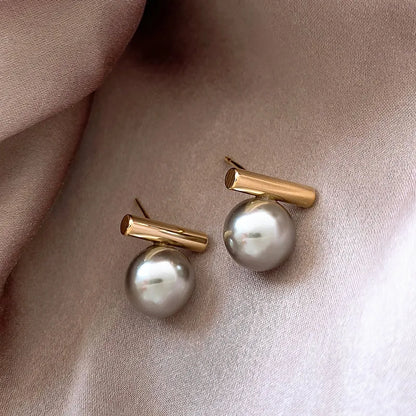 New French Minimalist Grey Imitation Pearl Pendant Earrings 2025 Fashion Jewelry Daily Wear Accessories for Girls Women‘s Party
