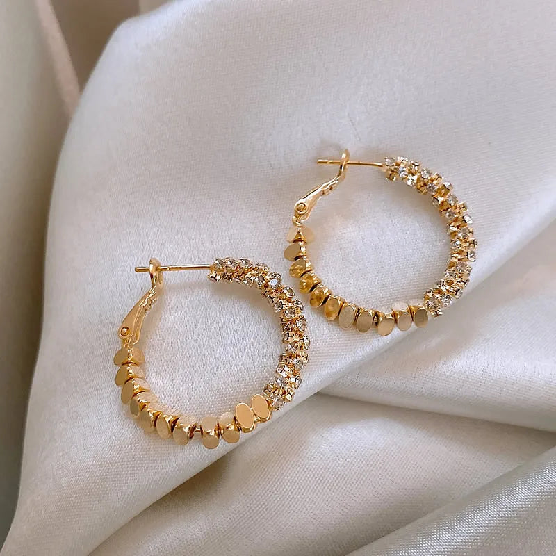 Light Luxury Design Metal Bean Splice Zircon Inlaid Hoop Earrings for 2025 New Fashion Jewelry Women's Exquisite Ear Accessories