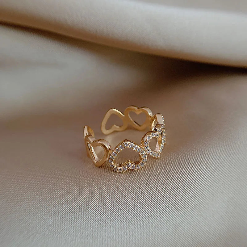 Pearl Zircon Gold Adjustable Ring