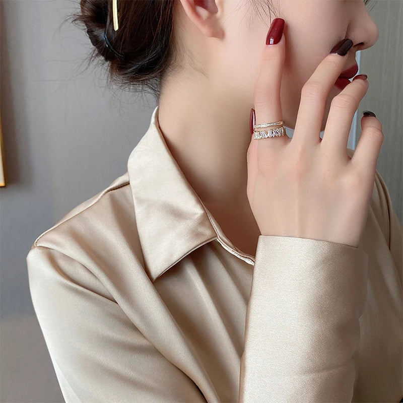 Luxury Zircon Gold Double Open Ring