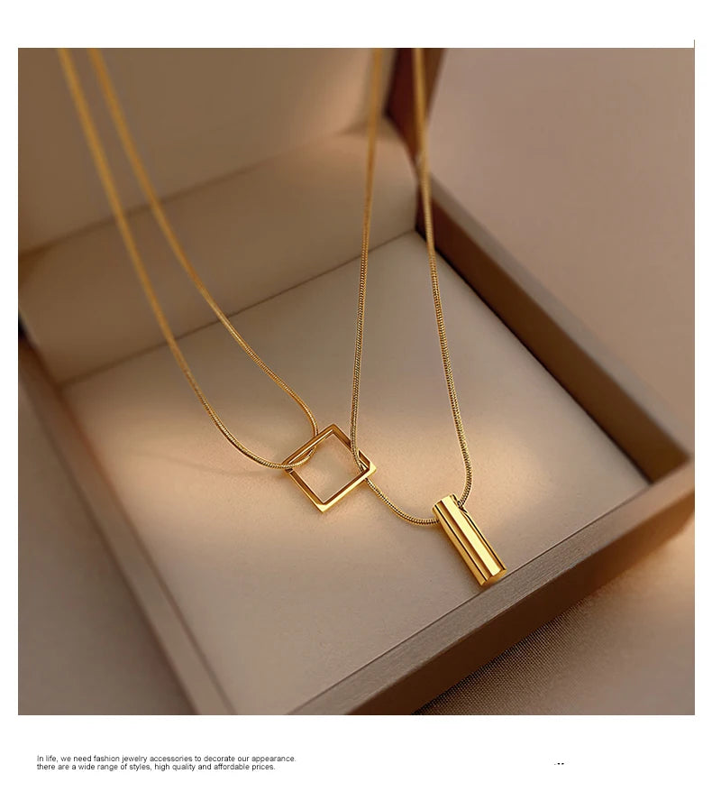Stainless steel Gold Color Overlay Double-Layer Necklace 2025 New Women's Fashion Jewelry Party Girls' Fadeless Accessories Gift