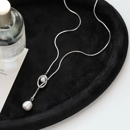 Stainless steel Pull-out Adjustable Chain Baroque Pearl Pendant Long Necklace For Womens Fashion Sweater Chain 2024 New Jewelry