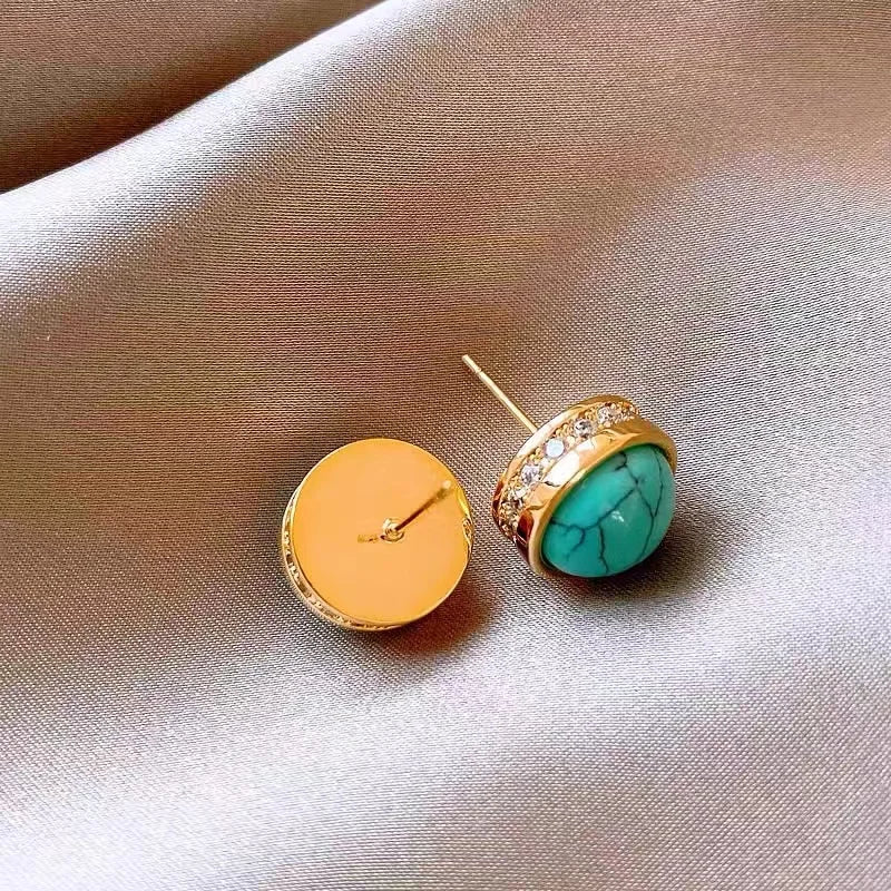 New Chinese style Retro Turquoise Natural Stone Micro Inlaid Zircon Earrings 2024 Fashion Jewelry Luxury Accessories for Womens