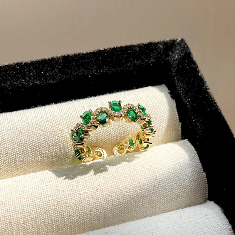 French Vintage Green Zircon Open Ring