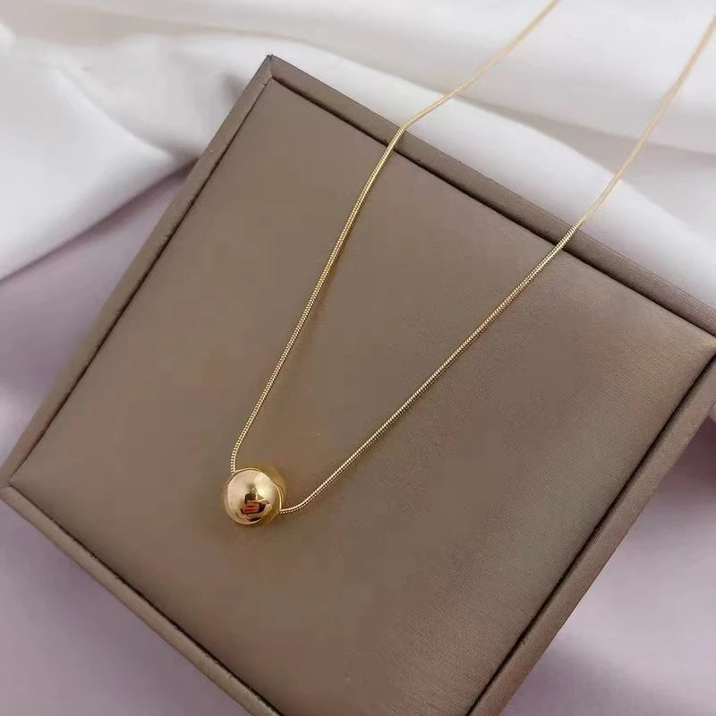 Klassische einfache Kugelanhänger Titanstahl kurze Halskette für Frau koreanischen Modeschmuck Mädchen Zubehör Schlüsselbeinkette